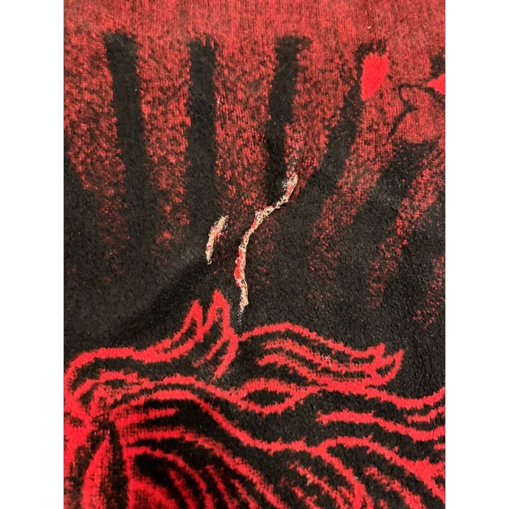 Vintage San Marcos Unicorn Blanket Cobija Red/Black Reversible Aprrox 72